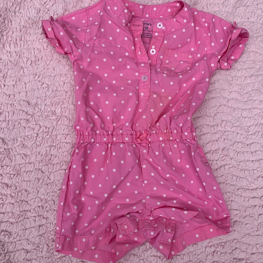 Craters pink polka dot romper.